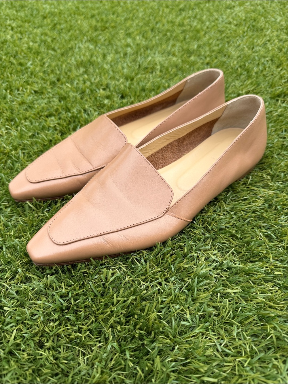 Aeyde Pointed Leather Loafers in Nude